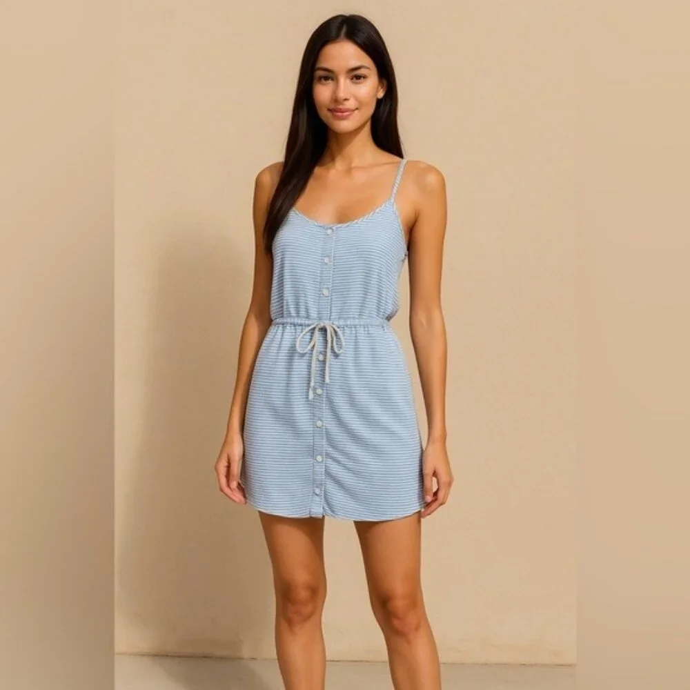 Victoria’s Secret Blue Striped Button Front Drawstring Cami Dress Size Small - Picture 1 of 11